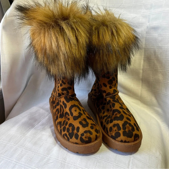Faux Fur Leopard Print Fashion Winter Boots Women's Size 6 - Picture 8 of 13